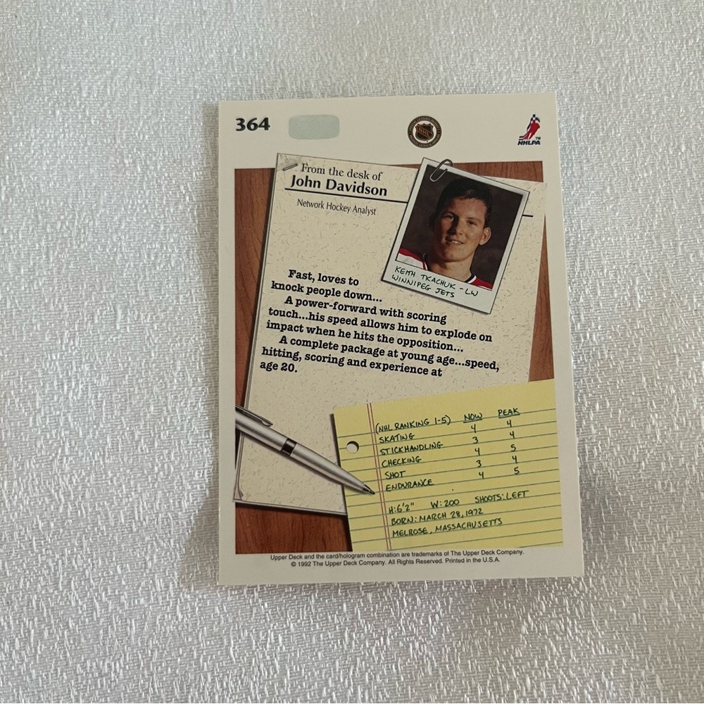 364 Keith Tkachuk Winnipeg Jets Rookie Report Hockey Card - Picture 2 of 2